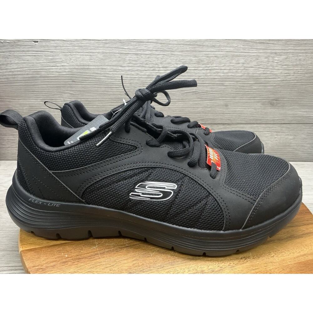 Skechers Work Flex Lite Men’s 10 Black/Black Slip Resistant WR Comfort Wide